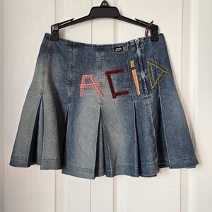 🪅 MISS SIXTY Women Vintage Mini Denim ACID Pleated Skirt Extra Small